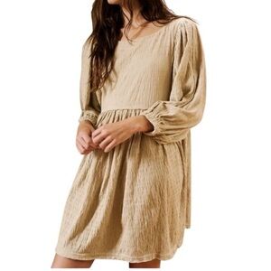 Free People FP Beach Get Obsessed Babydoll Dress Tan Small Petite Cotton